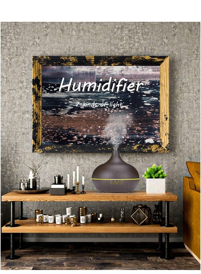 500ML Aromatherapy Essential Oil Diffuser Wood Grain Remote Control Ultrasonic Air Humidifier Cool with 7 Colors LED Light Plastic Imitation Wood Grain Home Quiet - Image 2